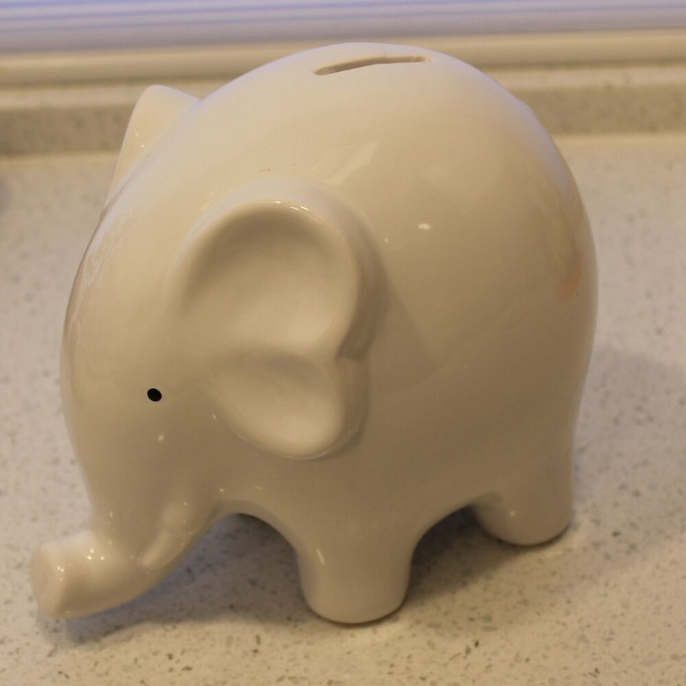 White Ceramic Elephant Piggy Bank --Large